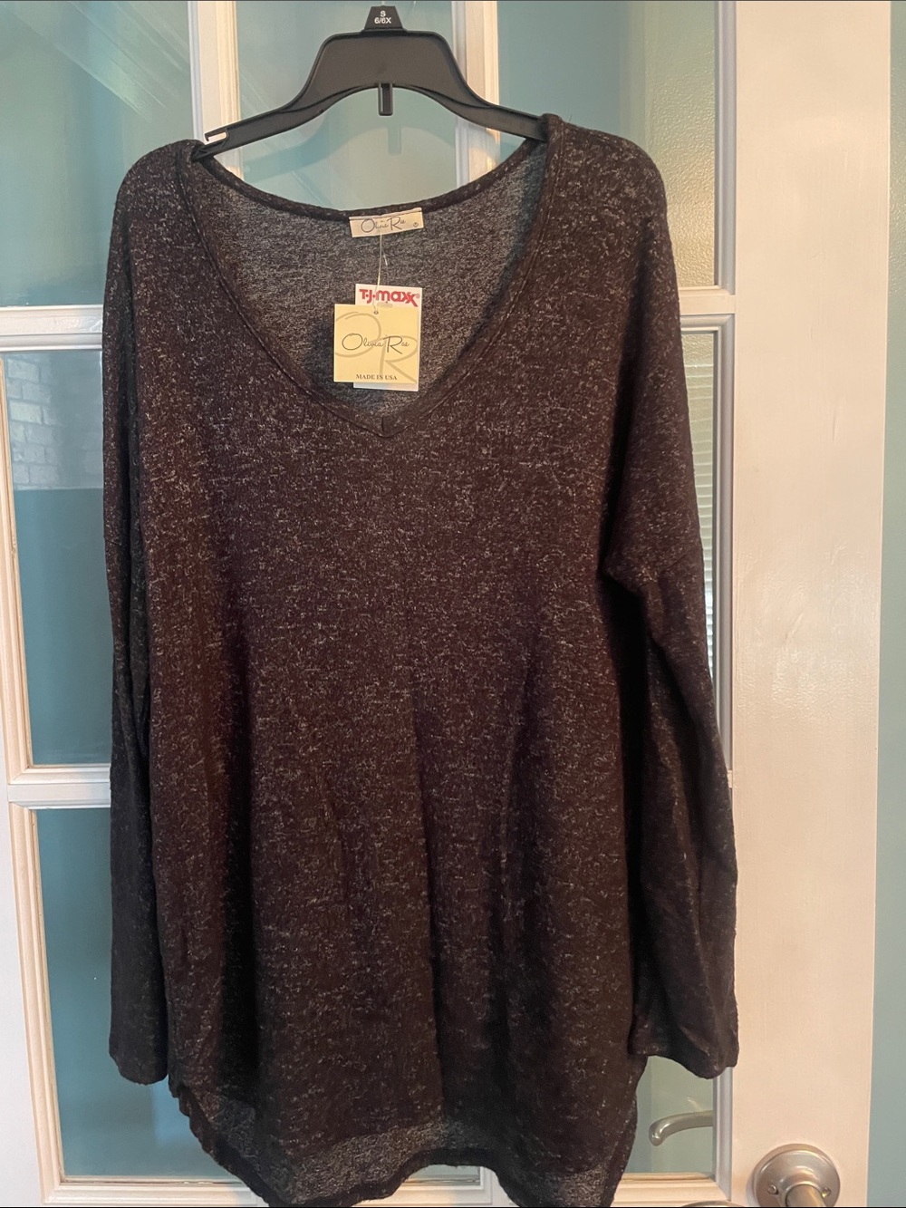 Olivia Rae Dark Heathered Brown V-Neck Sweater